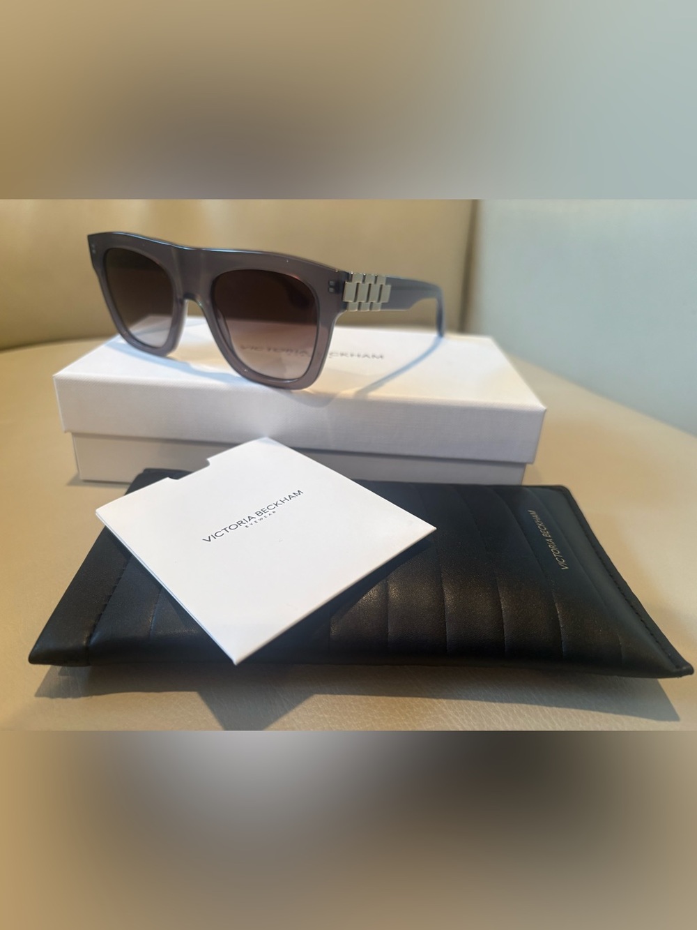 New Victoria Beckham Translucent Gray Sunglasses with Brown Gradient Lenses